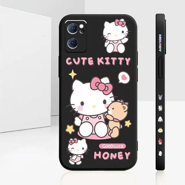 Liquid Silicone Case For Oppo Reno 9 8 7 7SE 6 5 4 4SE 3 Pro Plus 4G 5G Cover Anime Cute Hello Kitty Colour Fundas Cqoues Shell LXY