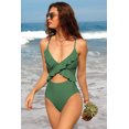 thumbnail image 3 of Women's V Neck One Piece Swimsuits Ruffled Lace Up Monokini Swimwear, 3 of 6