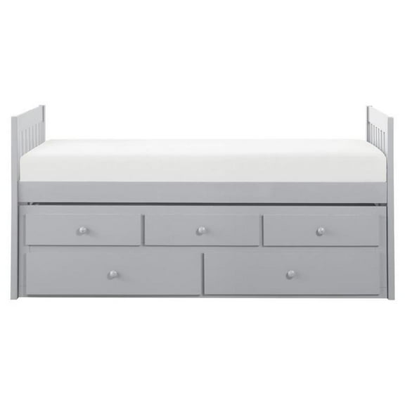 Pemberly Row Wood Twin over Twin Trundle Bed with 2-Storage Drawers in Gray