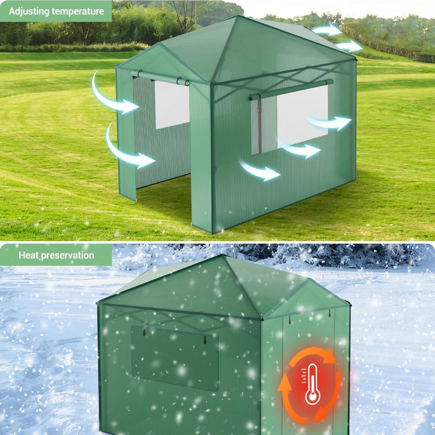 Riedhoff Portable Walk-in Greenhouse 8' x 6', Pop-up , Zippered Doors & Windows, Green