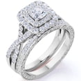 thumbnail image 1 of JeenMata Anillo de Bodas de 1,25 Uds, Moissanita Cuadrada, Doble Halo, Banda Retorcida, Inspiración Vintage, Pavé, Engastado en Oro Blanco de 18 K sobre Plata, 1 of 6