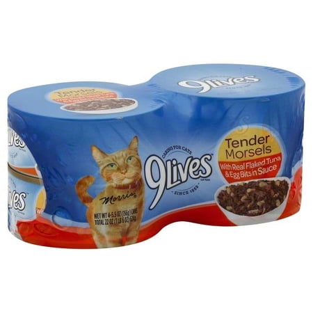 9Lives Tender Morsels With Real Flaked Tuna & Egg Bits In Sauce Wet Cat Food, 5.5 oz. Cans, Case of 4