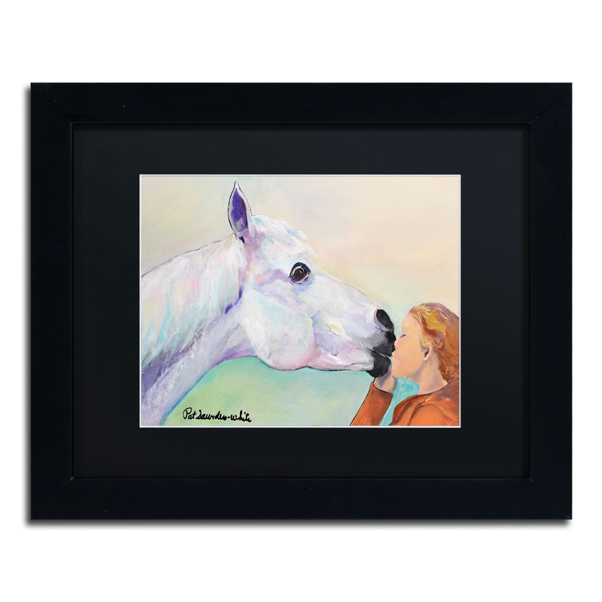 Trademark Fine Art "Opie's Kiss" Canvas Art by Pat Saunders-White, Black Mat, Black Frame