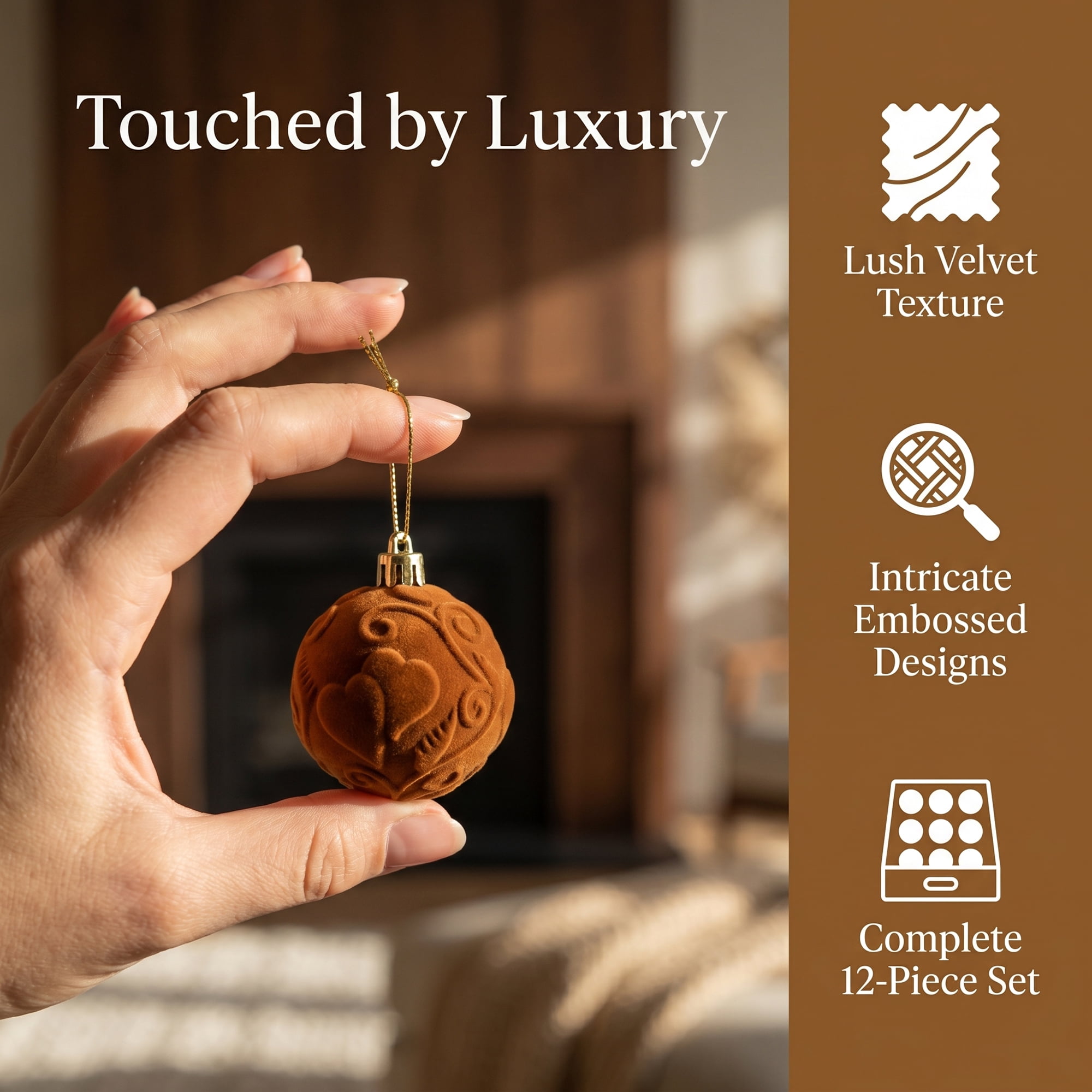 Unique Bargains Velvet Christmas 12 Pack Flocked Sphere Orbs Luxury Ornaments Bronze 2.4"