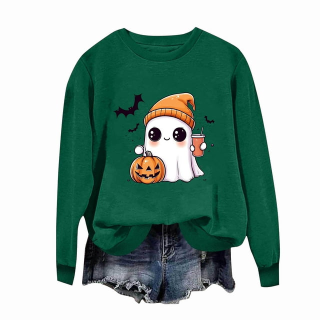 Ailaofu Womens Halloween Crewneck Sweatshirt Cute Long Sleeve Graphic Pullover Tops Fall Fashion Clothes