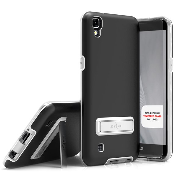 Zizo ELITE Series compatible with LG X Power Case with Tempered Glass Screen Protector, Kickstand, Shockproof Protection LG X Power K210