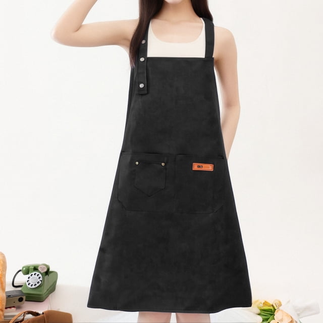 Delantal Largo de Algodón, Impermeable, Resistente Al Aceite, para Cocina, Repostería, Limpieza, con Tirantes Ajustables, Unisex para Adultos.