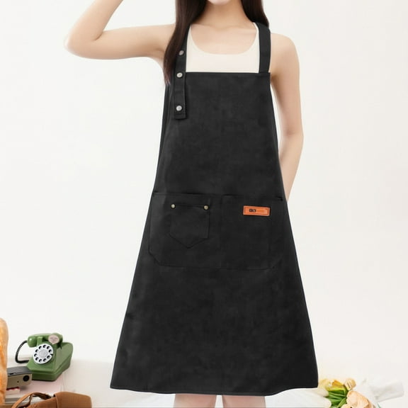 Waterproof Cotton Kitchen Apron, Oil-Resistant Cooking Baking Cleaning Apron with Adjustable Ties, Bib Style Unisex Adult Apron, 75x68cm