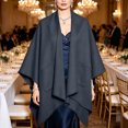 thumbnail image 5 of Cape Shawl for Women Elegant Solid Open Front Wrap Simple Double Sided Poncho Cover Up Dressy Party Travel Office Leisure Layering Cloak with Split Hem, 5 of 6