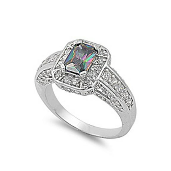 Multi-color CZ Modern Deco Chic Ring .925 Sterling Silver Band Black Jewelry Female Size 9