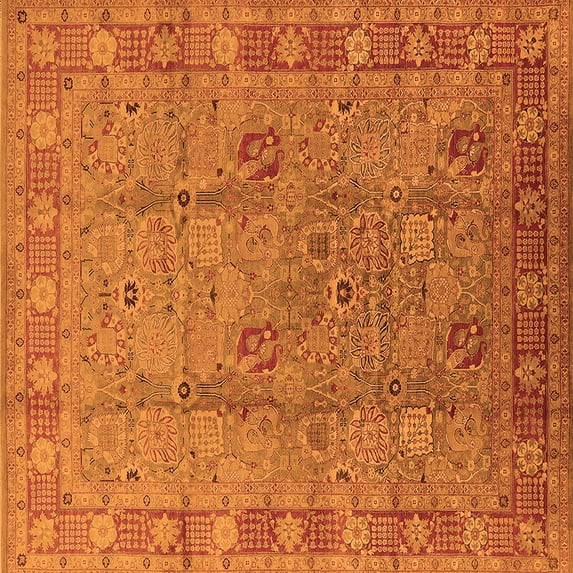 Ahgly Company Indoor Square Oriental Orange Industrial Area Rugs, 7' Square