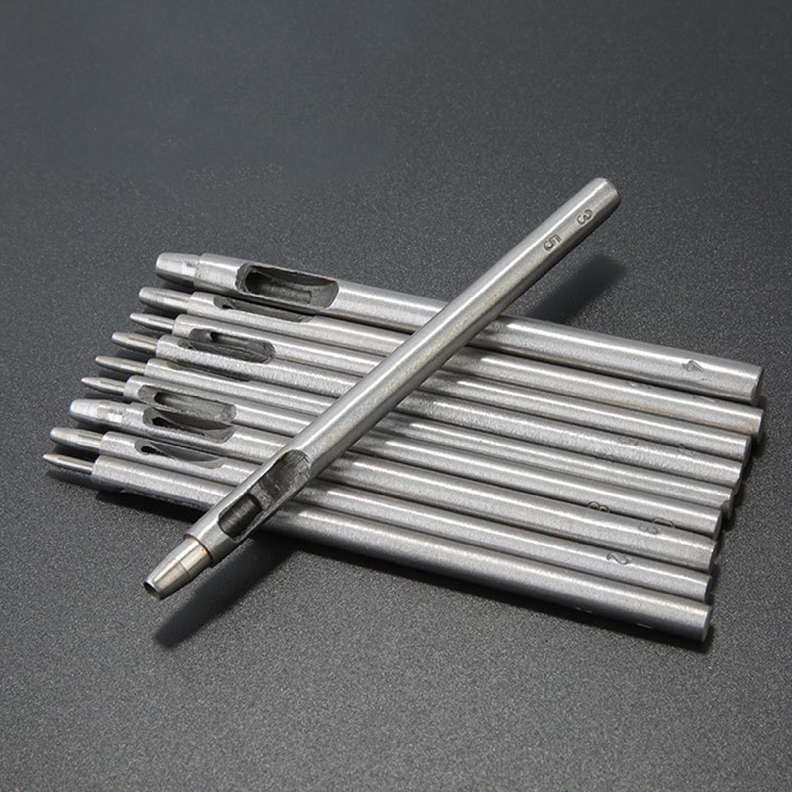 11Pcs Hollow Leather Hole Puncher 0.5mm-4.0mm Metal Round Hole Punching Tool With Ergonomic Handle For Leather Working