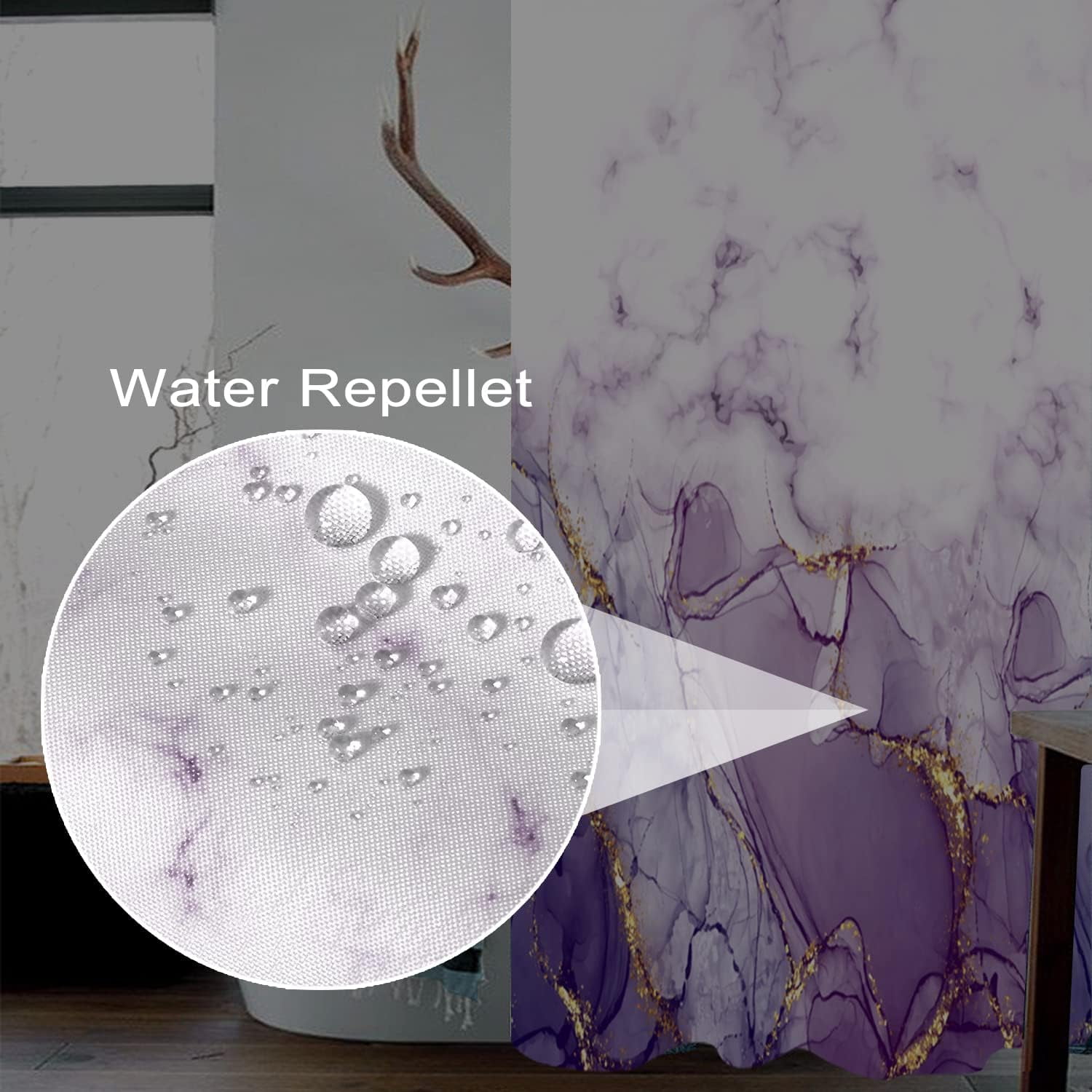 Purple Shower Curtain, Abstract Marble Shower Curtain for Bathroom Waterproof Fabric Shower Curtain Set with Hooks 72x84 inches