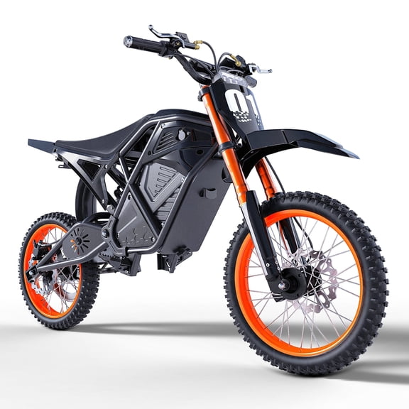 QNUT 3000W Peak Electric Dirt Bike | 48V23Ah | 53-Mile Range | 38mph Max | 14"/12" Off-Road Tire | Dual Hydraulic Brakes | Full Suspension | 13 Age, Mountain Off-Road EBike - Blaze Black-Orange