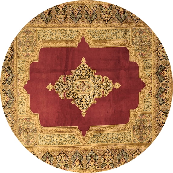 Ahgly Company Indoor Round Medallion Brown Traditional Area Rugs, 7' Round