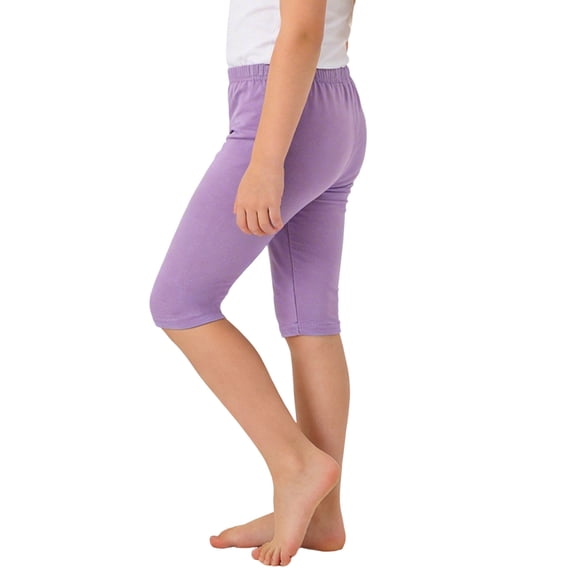 Khunlpohl Girl's Cotton Leggings Pants Elastic Waistedd Solid Color Cropped Pant Athletic Yoga Workout Running Trousers