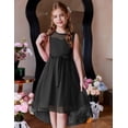 thumbnail image 3 of Oudiya Girls Formal Party Dresses Wedding Tulle Sleeveless Contrast Mesh High Low Flower Dress with Belt, 3 of 7