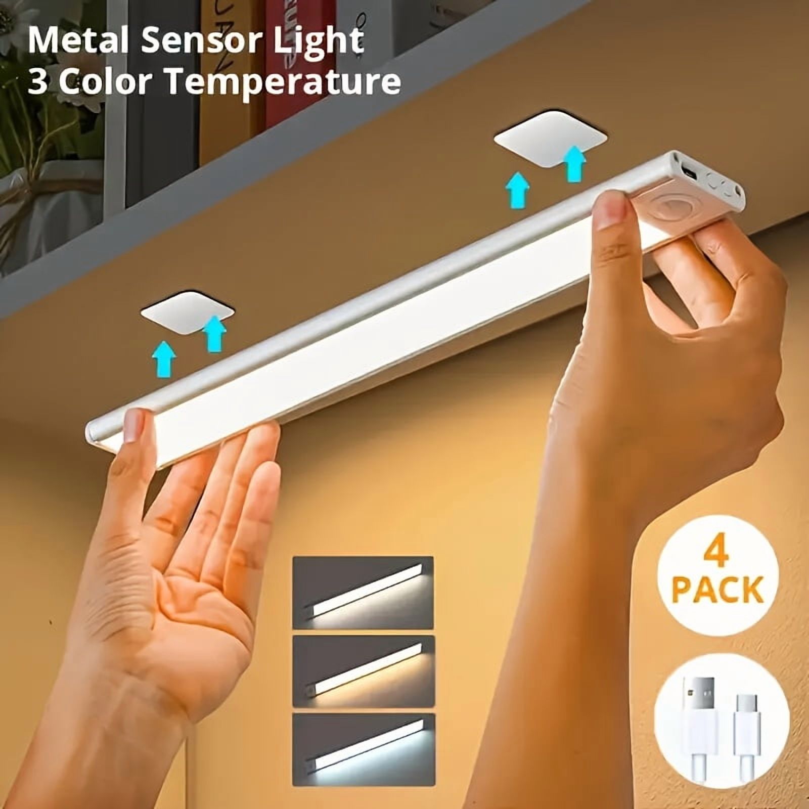 2pcs Under Cabinet Lighting, 16inch Motion Sensor 74 LED USB Rechargeable Wardrobe Lighting, 2200 mAh 3 Color Adjustable Magnetic Kitchen Light, for Counter, Wardrobe, Birthday Gift