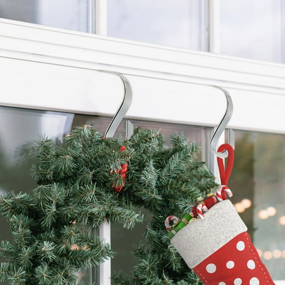Heavy-Duty Metal Christmas Hooks for Stockings - 2-Pack Fireplace Hangers, 12 x 5.5 x 1cm, Multi-Purpose Wall Mount Holiday Decor Hooks