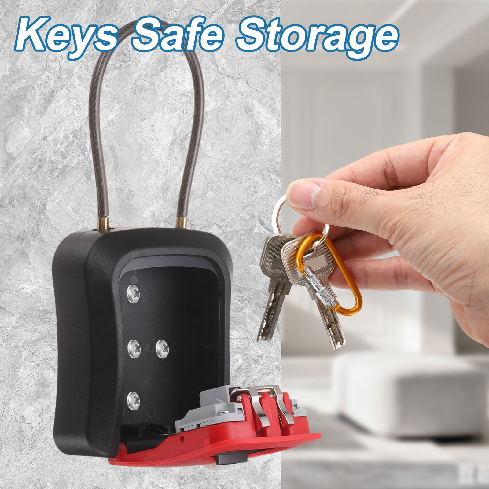 Uxcell Wall Mount Key Lock Box (4.7"x3.9"x1.8", Red) - 4 Digit Portable Combination Lockbox for Keys Safe Security Storage Resettable Code Lockbox for Home Office