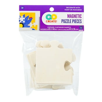 Go Create Wooden Magnetic Jigsaw Puzzle Pieces, 9 Unfinished Magnet Pieces