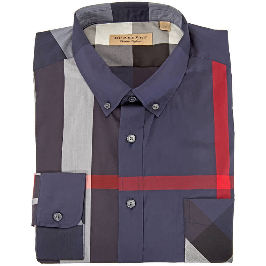 Burberry Men's Thornaby Cotton Blend Navy Shirt, Size X-Small - Walmart.com