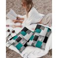 thumbnail image 3 of Pack of 2 Outdoor Pillow Covers, Geometric 3D Abstract Teal Black Gray Square Pattern Waterproof Square Throw Pillowcase Cushion Decorative Pillow Covers for Couch Patio Tent, 20x12 in, 3 of 6