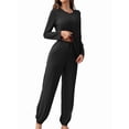 thumbnail image 3 of Conjunto de Pijama de 2 Piezas para Mujer, Camiseta y Pantalón Lisos, Suave y Elástico. Negro S, 3 of 9