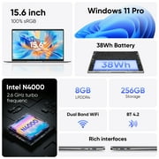15.6 Laptop Computer,8GB RAM 256GB SSD,Windows 11 Pro Bussiness NoteBook PC,MS Office 365,Intel Celeron N4000(up to 2.6GHz) 100% sRGB Screen,2.4G/5G Dual Band WiFi