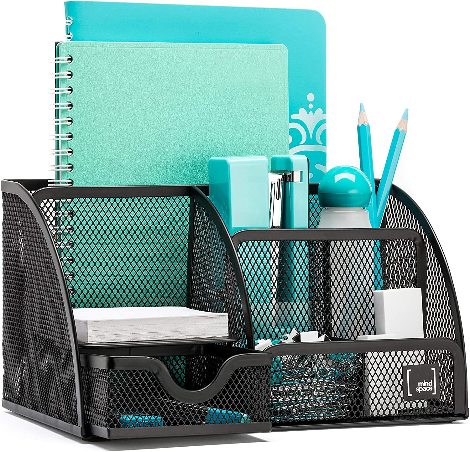 Mesh Office Supplies Desk Organizer Caddy, 6 Compartments, Black