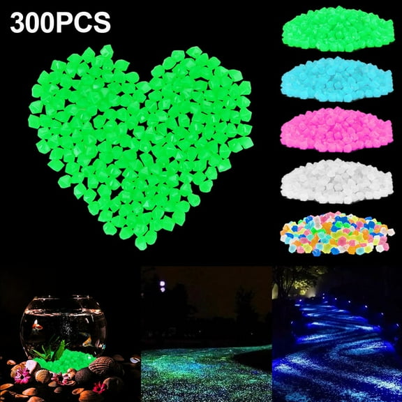 Gustave 300Pcs Glow in The Dark Stones Luminous Rocks for Home Fish Tank Aquarium Garden Lawn Yard Walkway Indoor/Outdoor Yard Decor (Green)