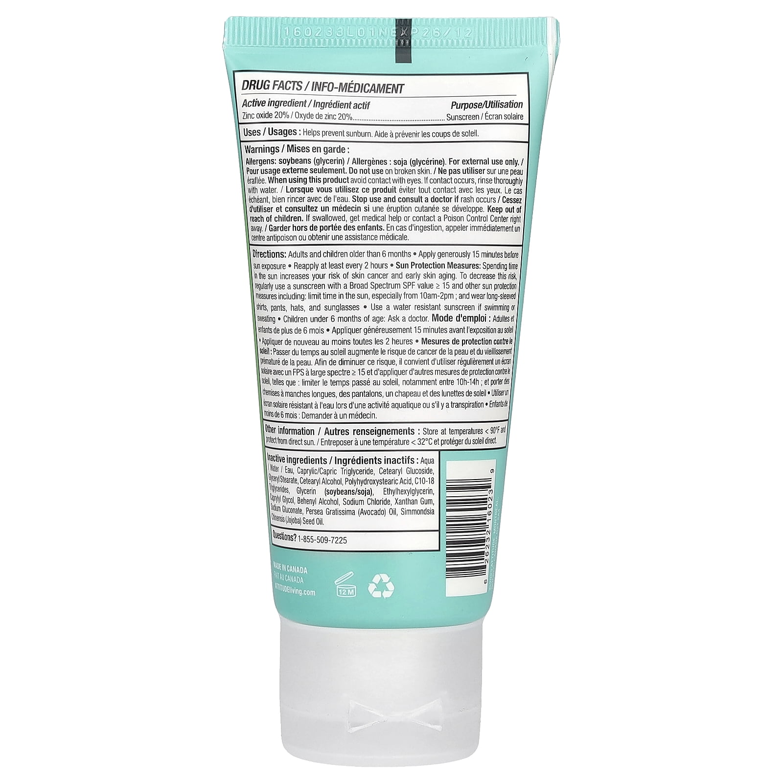 ATTITUDE Sunly, Mineral Face Sunscreen, SPF 30, Unscented, 2.6 oz (75 g)