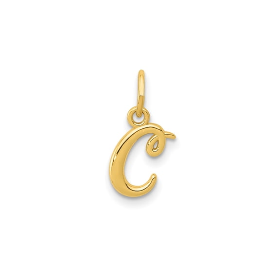 10k Yellow Gold Cursive Initial C Pendant for Women, Polished Script Letter Charm, Personalized Monogram Jewelry, Dainty Symbolic Accessory for Identity and Style