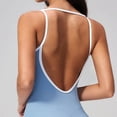thumbnail image 5 of Women One Piece Workout Sets High Waisted Tummy Control Yoga Gym Outfits Halter Tank Tops Built-in Bra Square Neck Sleeveless(Light Blue,L), 5 of 8