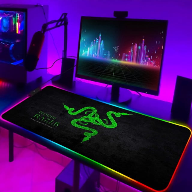 Alfombrilla de ratón Razer RGB grande para juegos de Anime, alfombrilla LED para ratón, accesorios para jugadores, alfombrilla de escritorio para PC con mesa LOL retroiluminada LIUWENJING unisex