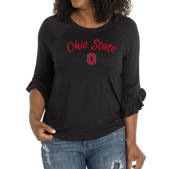 Women's Black Ohio State Buckeyes Renatta Ruffle Sleeve Top