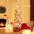 thumbnail image 2 of Costway 6 FT Pre-Lit Slim Christmas Tree Flocked Decoration with Pine Needles & Lights, 2 of 10