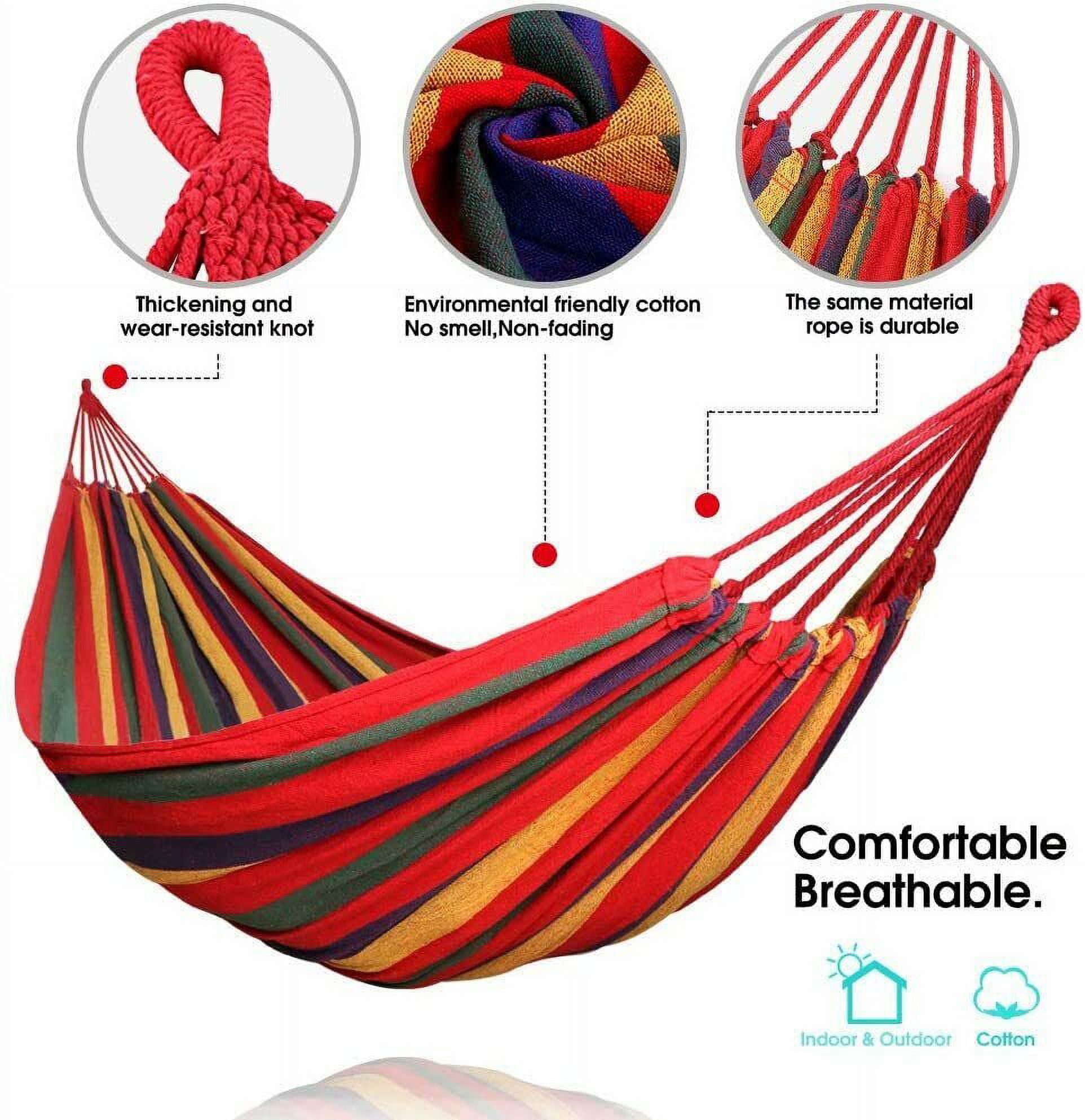 MDHAND 2-Person Brazilian-Style Cotton Double Hammock Bed w/ Portable Carrying Bag Blue Striped Without Rod