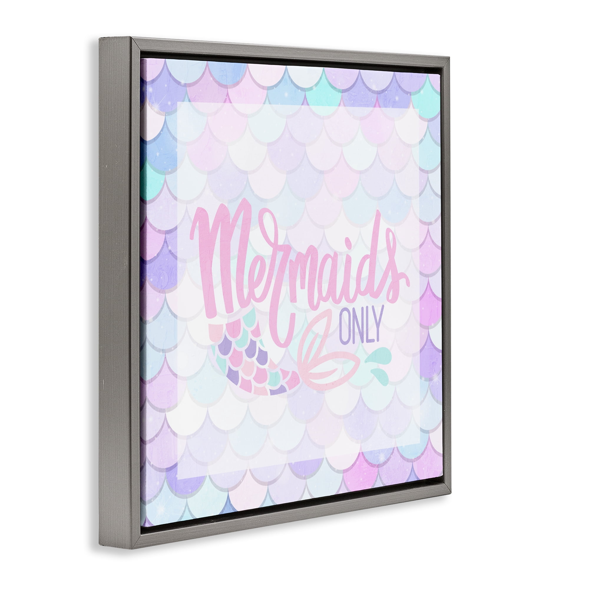 Pastel Mermaids Only Gray Framed Floater Canvas Wall Art, design by Kim Allen