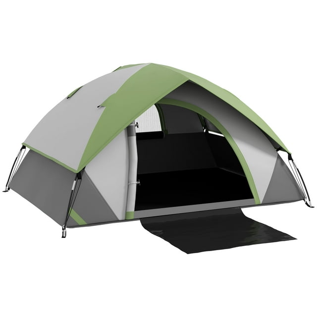 Outsunny Tente de Camping pour 2 Personnes, Tente Familiale Imperméable 3000 mm, Gris et Vert
