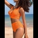 thumbnail image 4 of Conjuntos de Bikini Texturizados para Mujer, Trajes de Baño con Parte Superior y Cintura Alta. Color Naranja M, 4 of 7