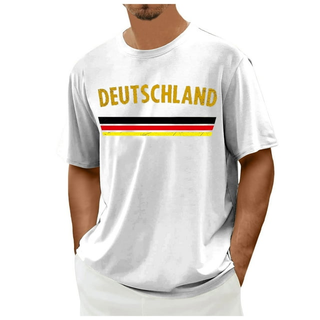 TSADFHJI T-Shirts pour Hommes TTG Drapeau d'Allemagne Imprimé Manches Courtes Col Rond T-Shirt Floral Tendance Mode Basique S Blanc