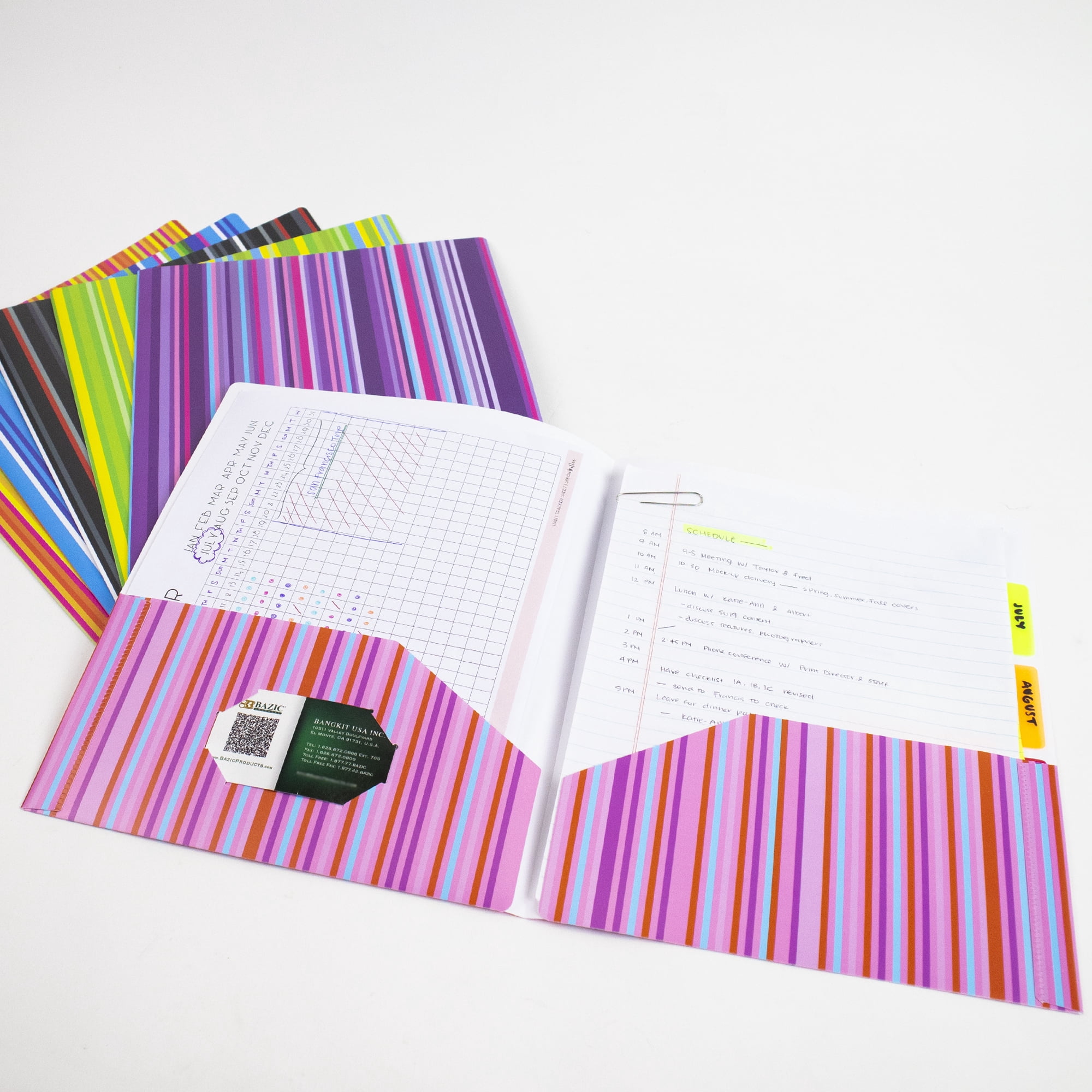 BAZIC 2 Pockets Poly Folder, Stripes Portfolio, Document Folders, 48-Pack