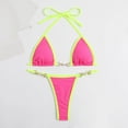thumbnail image 5 of PWPSG Halter Triangle Bikini Two Piece Swimsuit with Pearl Accent Color Trim Tie Side High Cut Bottom Pink S, 5 of 6