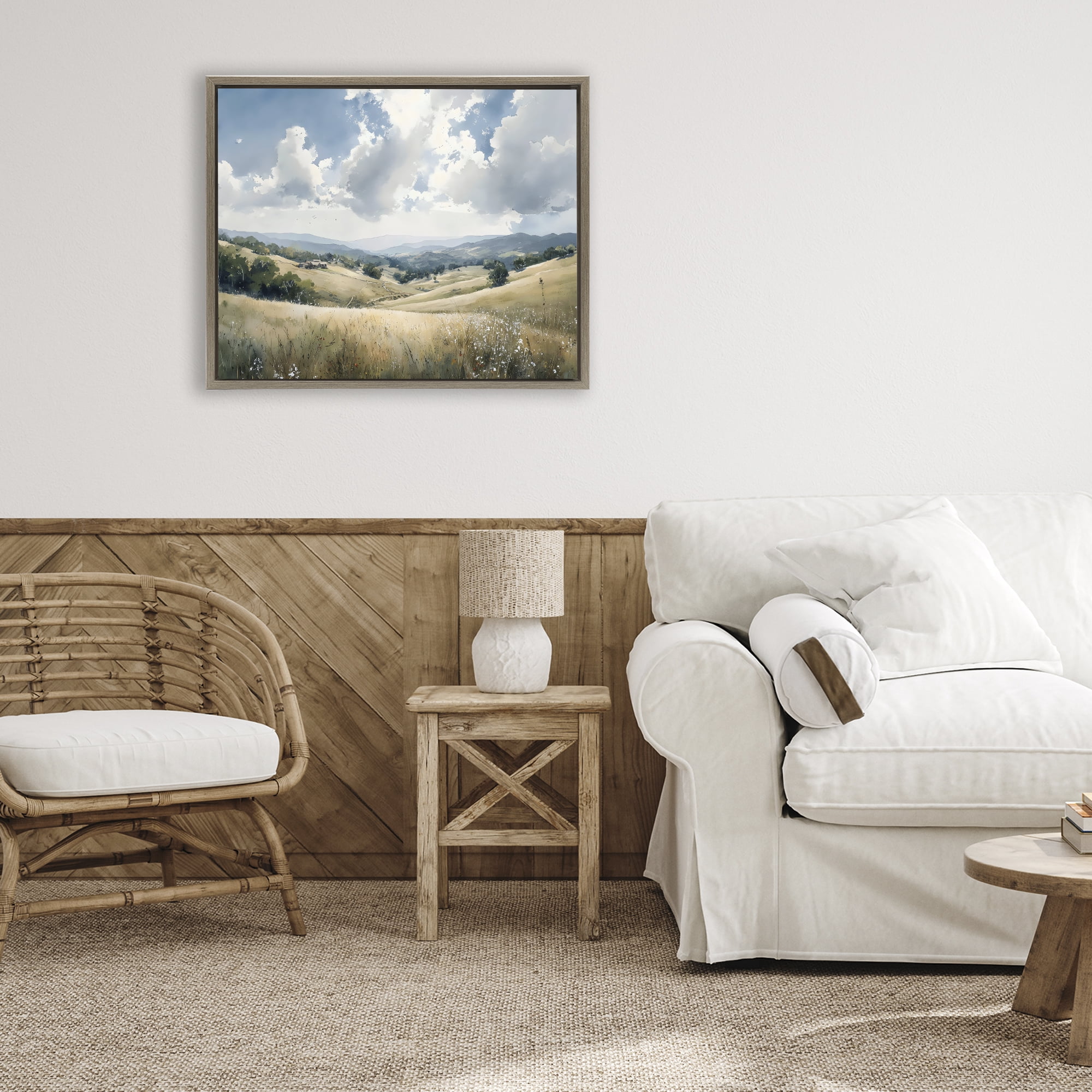 Stupell Industries Distant Hill House in Meadow Brown Framed Floater Canvas Wall Art, design by Franklyn Gregory