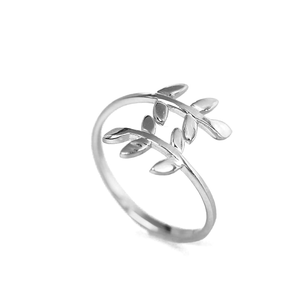 Tree Leaf Ring Adjustable Silver Open Leaves Laurel Olive Leaf Ring