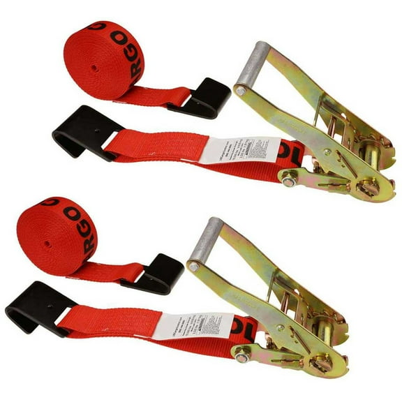 US Cargo Control, 2 x 12 Ratchet Strap, Flat Hook Ratchet Strap, 2 Inch Wide X 12 Foot Long, Red Ratchet Strap, Dependable Strap For Cargo Securement, 3,333 Pound Working Load Limit, 2 Pack