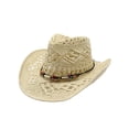thumbnail image 4 of Shadoumai Cowgirl Hat for Women Men Western Cowboy Hat Woven Hollow Out Wide Brim Sun Hat with Chin Strap, 4 of 4