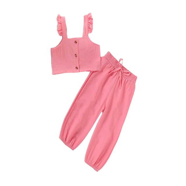 xiaxaixu Kids Baby Girl Set Sleeveless Ruffle Button Cropped Vest Tracksuits