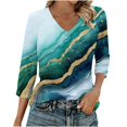 thumbnail image 2 of Ounisa T-Shirts à Manches 3/4 pour Femmes Col en V Manches Raglan Chandail Imprimé Décontracté Tendance Printemps Été Mode Hauts P-2TG, 2 of 6